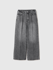 サイドゴムセンタープレス ストレートデニムパンツ