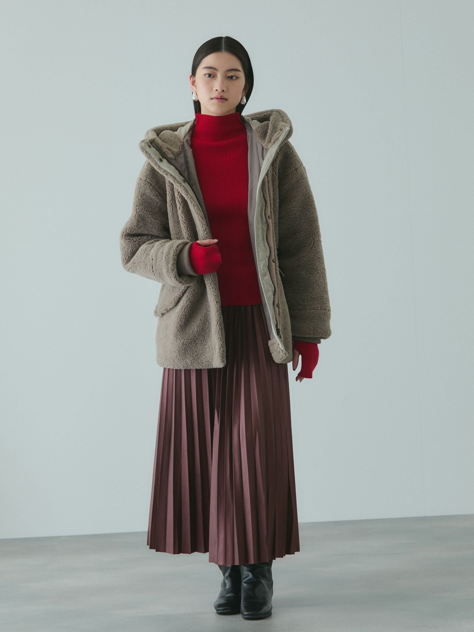 レザーライクジョーゼットプリーツスカート≪手洗い可能≫