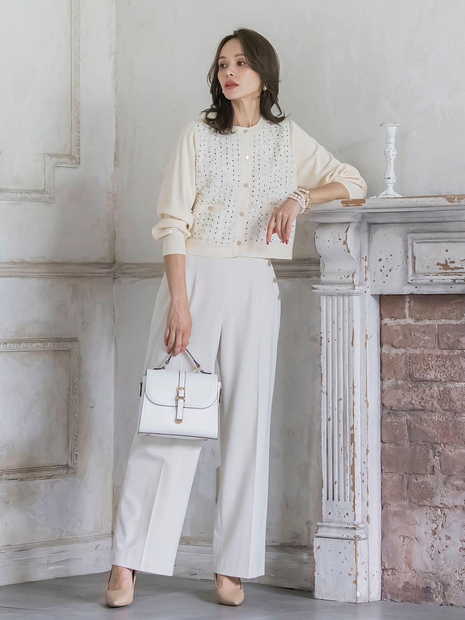 リボンドットツイードカーディガン