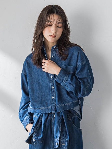 ラウンドヘムデニムクロップドシャツ
