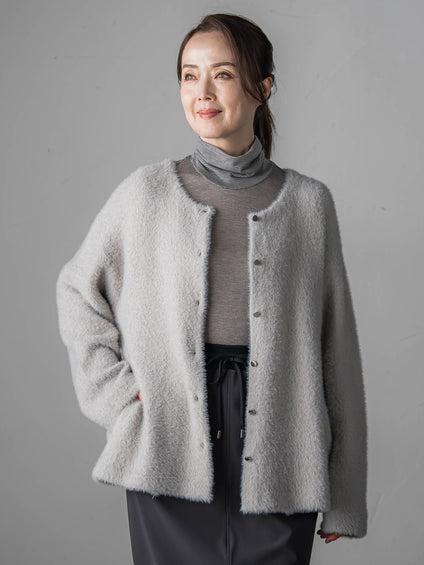 【大きいサイズ】フェザーヤーンニットカーディガン