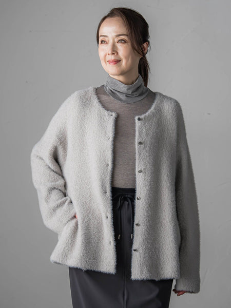 【大きいサイズ】フェザーヤーンニットカーディガン