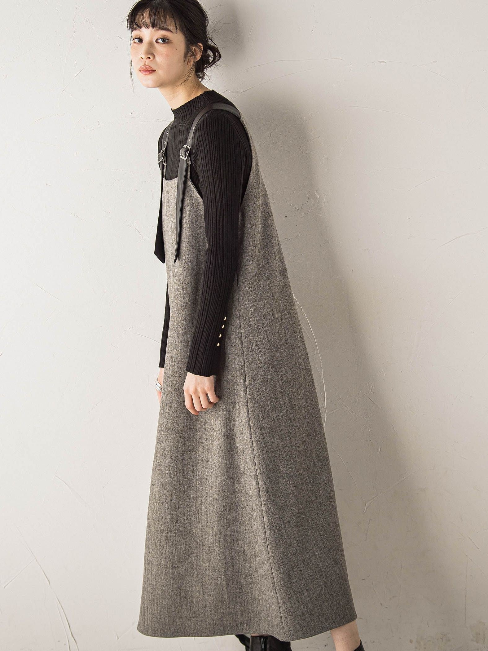 ミックスツイード×レザーライクジャンスカ≪洗濯機で洗える≫