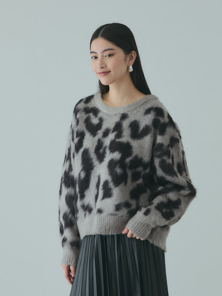 レオパードジャガードシャギーニットプルオーバー