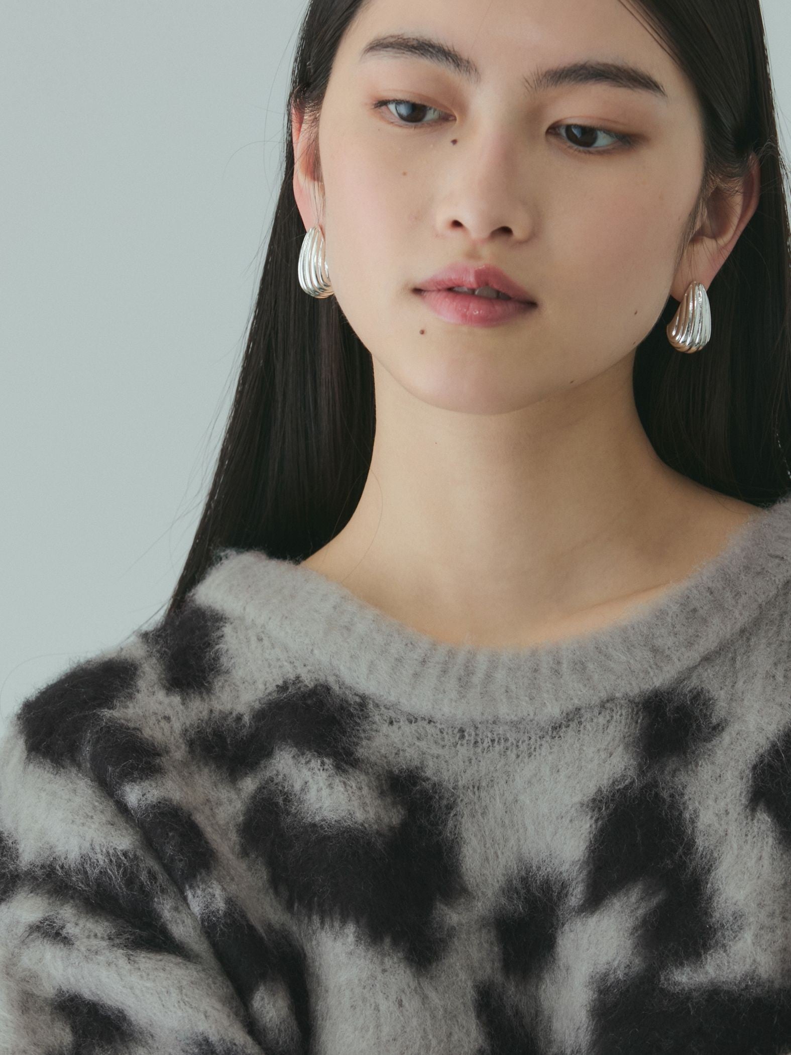 レオパードジャガードシャギーニットプルオーバー