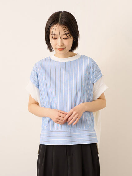 《予約》【機能するミニマル服】ストライプ切替プルオーバー　《接触冷感/吸水速乾/UVカット》