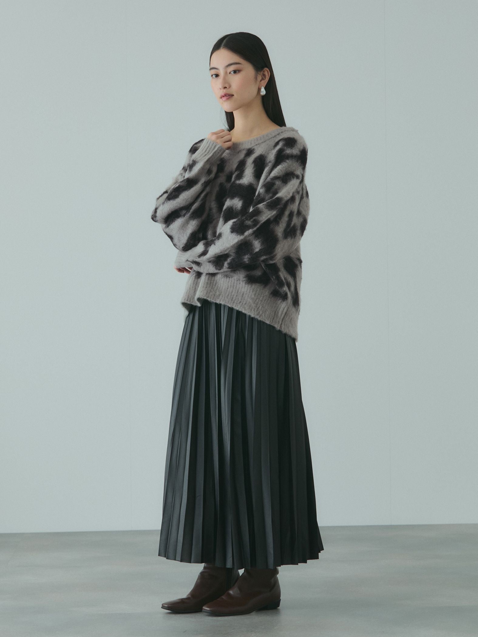 レオパードジャガードシャギーニットプルオーバー