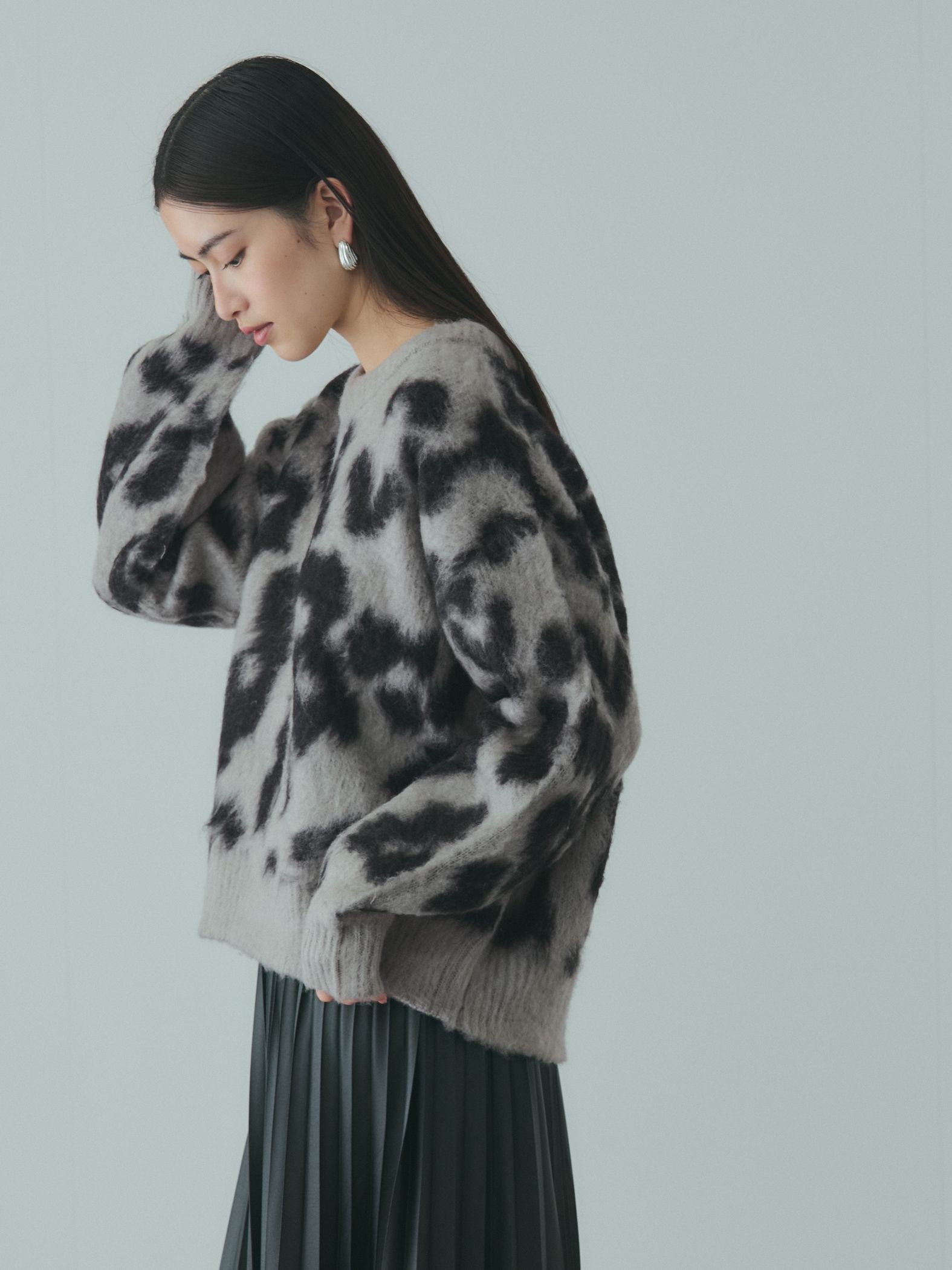 レオパードジャガードシャギーニットプルオーバー