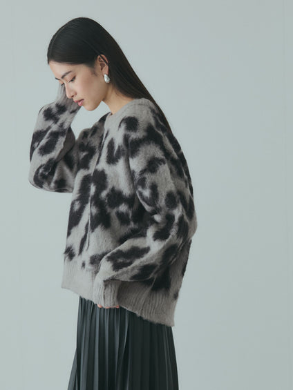 レオパードジャガードシャギーニットプルオーバー