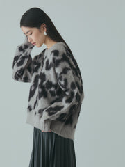 レオパードジャガードシャギーニットプルオーバー