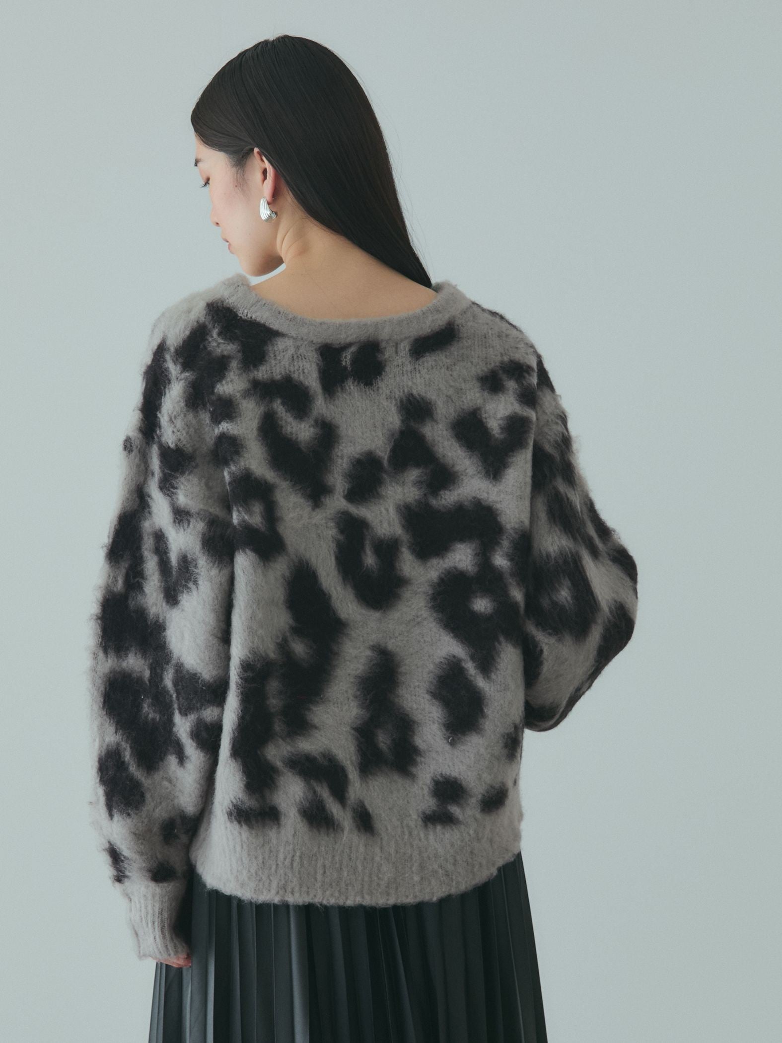 レオパードジャガードシャギーニットプルオーバー