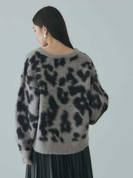 レオパードジャガードシャギーニットプルオーバー