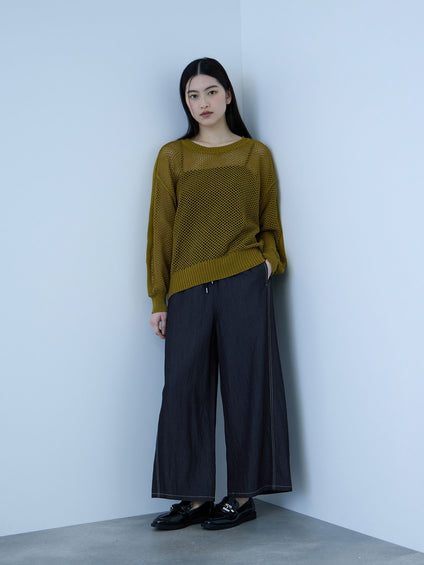 【シーズンレス】ナイロンツイルデニムイージーワイドパンツ