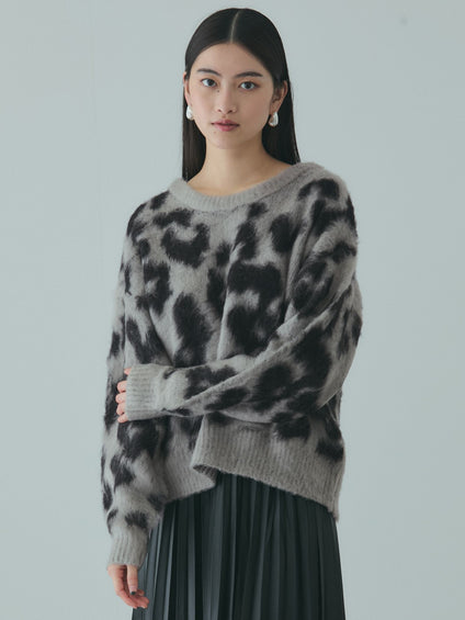 レオパードジャガードシャギーニットプルオーバー
