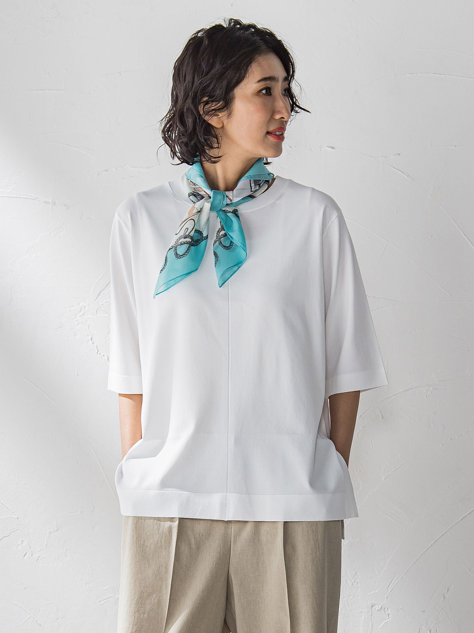 Tシャツ風ニットプルオーバー≪手洗い可能≫