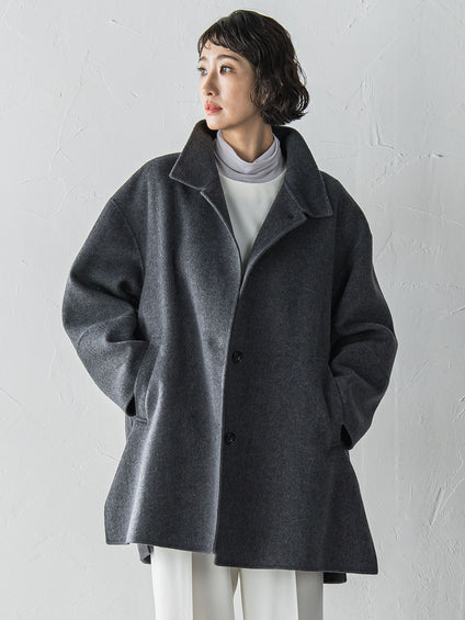 【大きいサイズ】スタンドカラーウールリバーコート