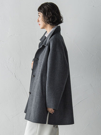 【大きいサイズ】スタンドカラーウールリバーコート