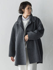 【大きいサイズ】スタンドカラーウールリバーコート