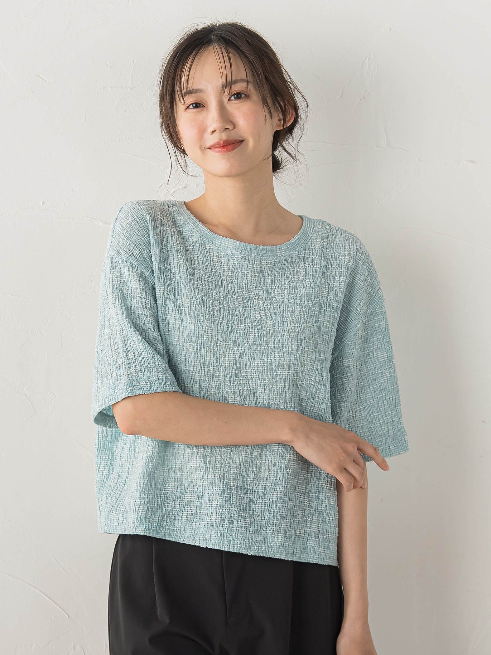 Recycle Slub BluseクロップドTシャツ