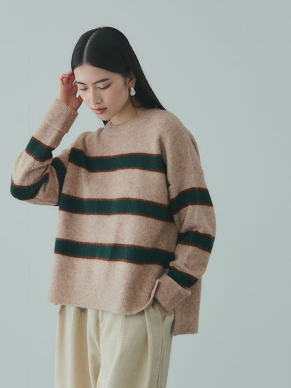 ウール混マルチボーダーニット≪洗濯機で洗える≫