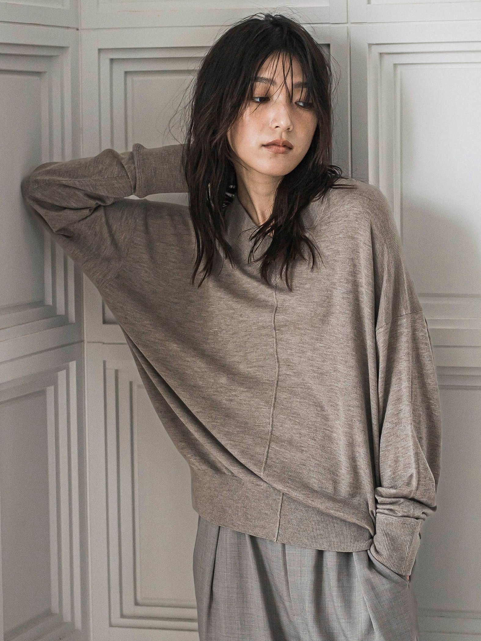 シルクカシミヤVネックコクーンニットプルオーバー≪手洗い可能≫