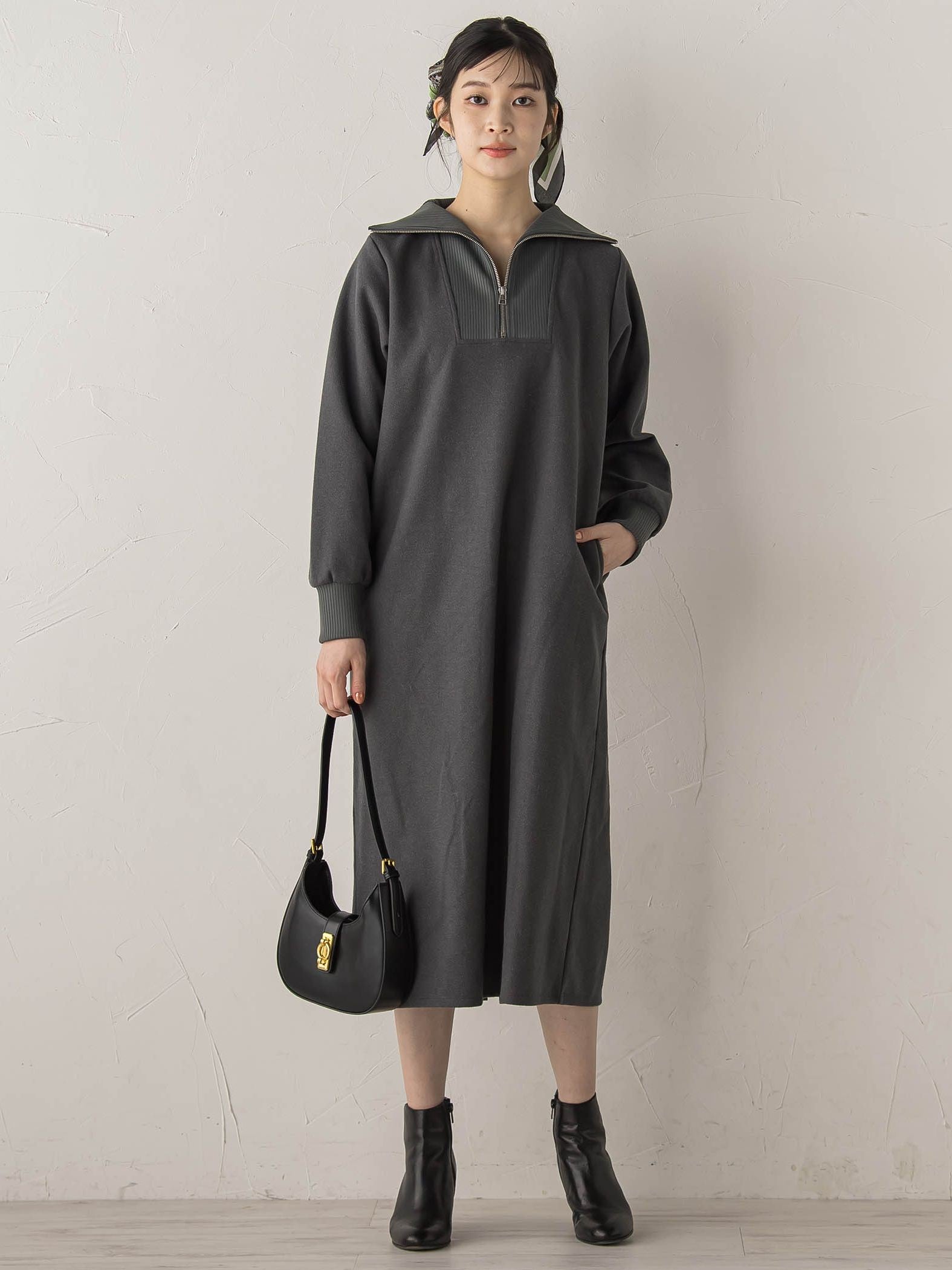 【WEB限定】圧縮起毛ステンニットワンピース≪手洗い可能≫