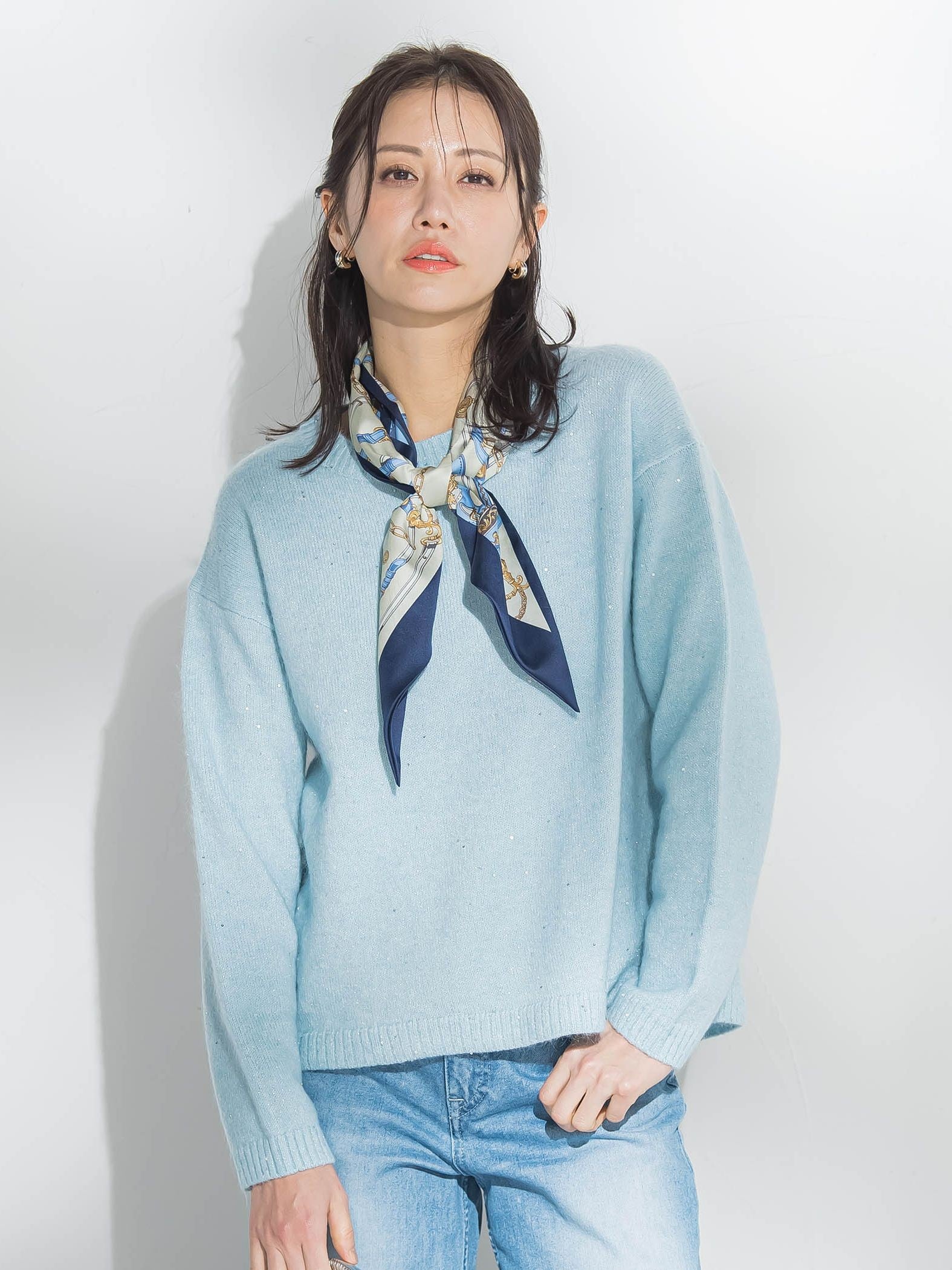 スパンコールクルーネックニット≪洗える≫