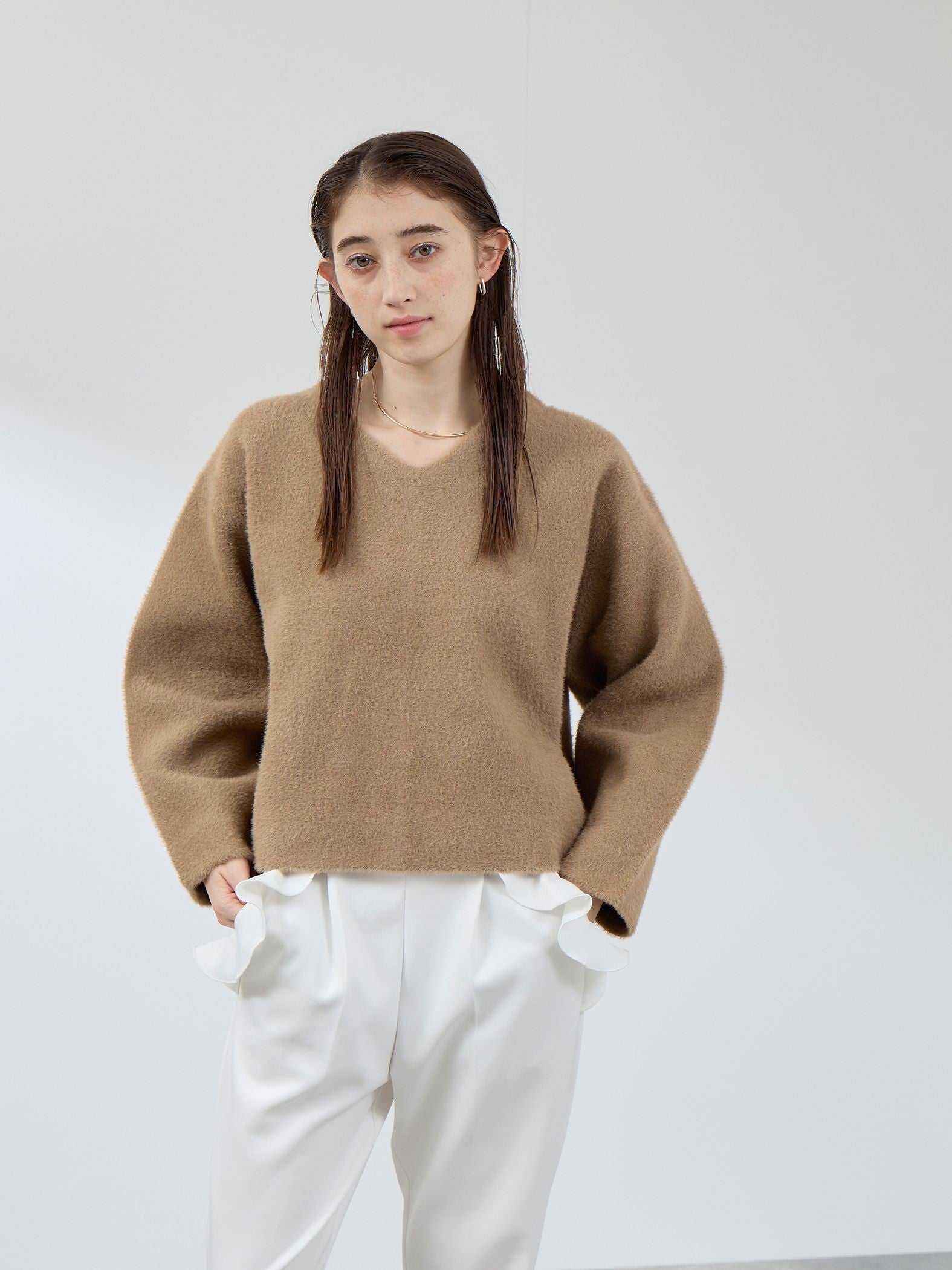 フェレットタッチWフェイスボクシーニット≪手洗い可能≫