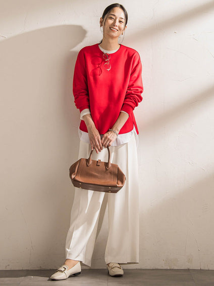 【WEB限定】《暖色美》裏起毛クルーネックトップス≪手洗い≫