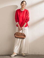 【WEB限定】《暖色美》裏起毛クルーネックトップス≪手洗い≫