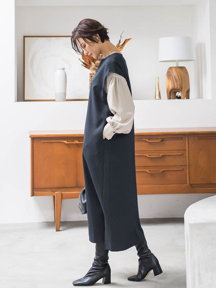 【WEB限定】【3サイズ展開】キーネックワンピース≪イージーケア/毛玉になりにくい≫