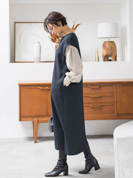 【WEB限定】【3サイズ展開】キーネックワンピース≪イージーケア/毛玉になりにくい≫
