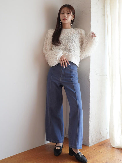 Double Belt Wide Denim［XS.under150cmさんもオススメ］≪洗濯機で洗える≫