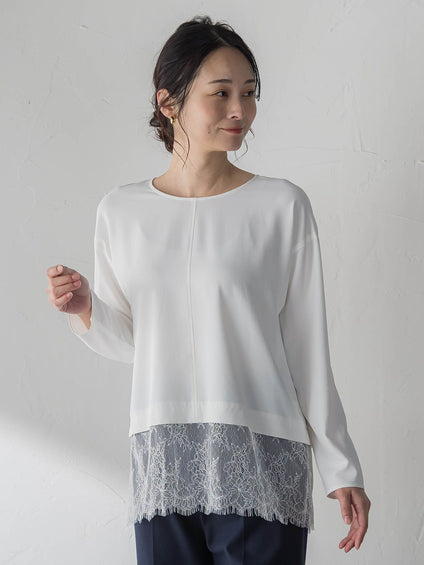 裾レースジョーゼットブラウス