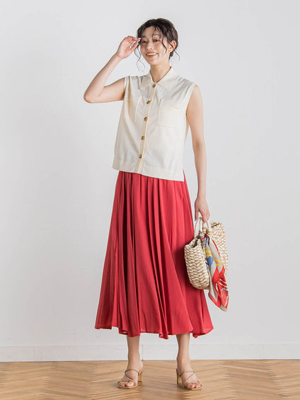 【WEB限定】麻調シアーシャーリングフレアスカート≪手洗い可能≫