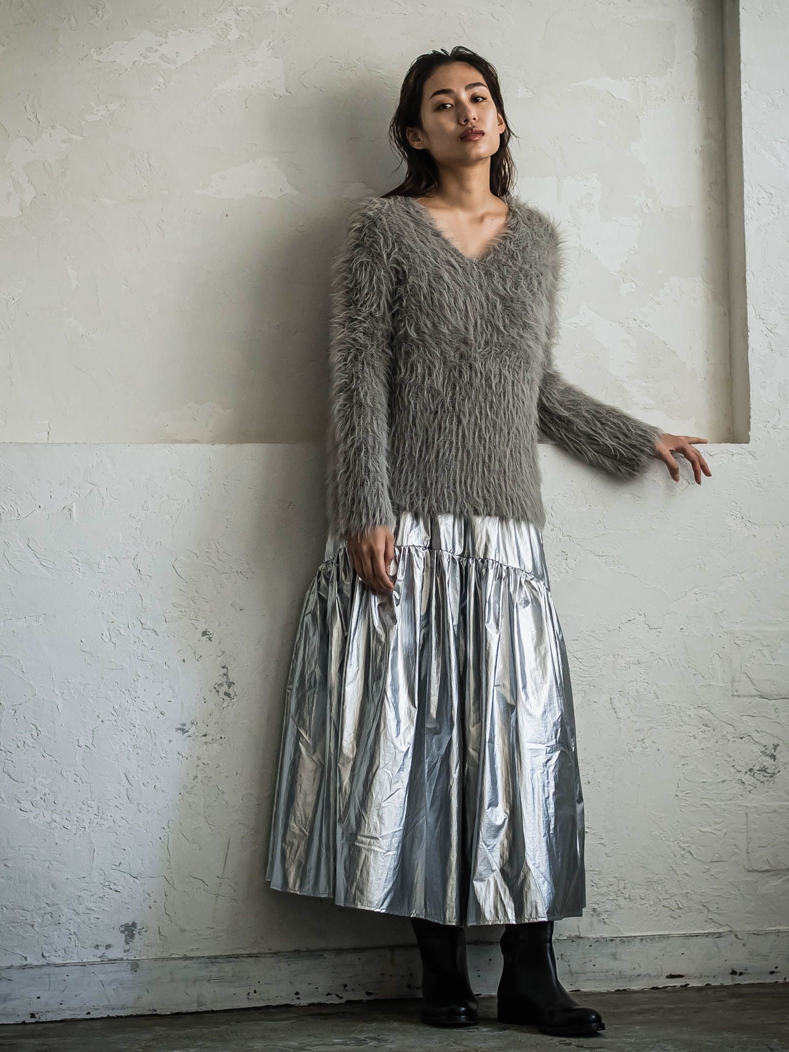 【NEW】フェザーヤーンニット プルオーバー グレー