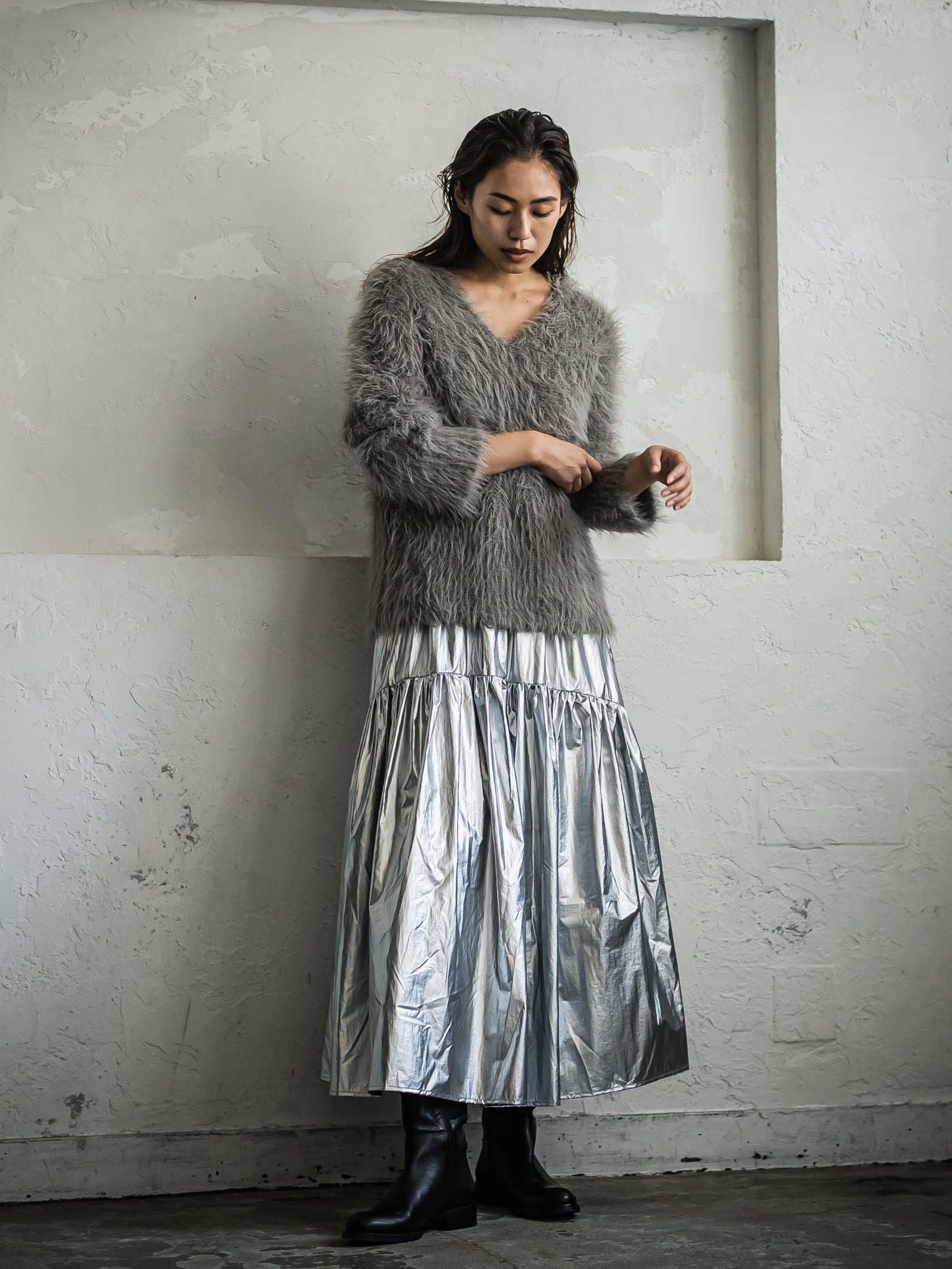 【NEW】フェザーヤーンニット プルオーバー グレー