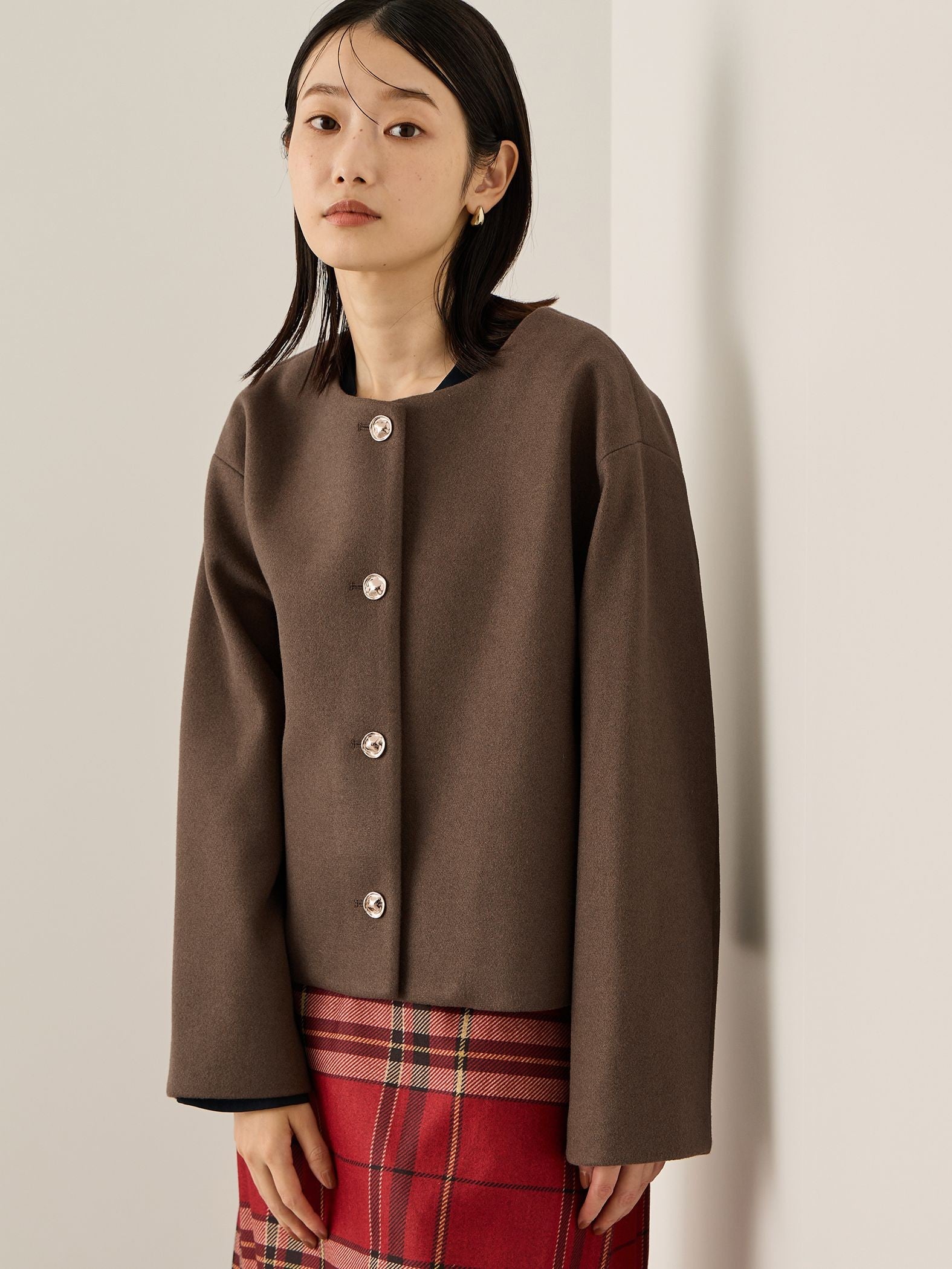 ウールチョウジャージーノーカラージャケット