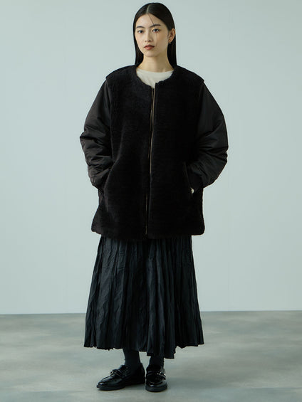 ボア切替ノーカラーミドルコート