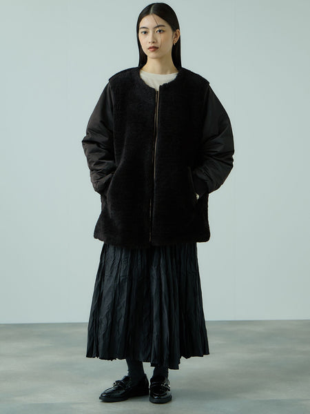 ボア切替ノーカラーミドルコート