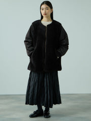ボア切替ノーカラーミドルコート