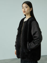 ボア切替ノーカラーミドルコート