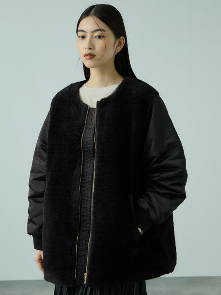 ボア切替ノーカラーミドルコート