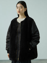 ボア切替ノーカラーミドルコート