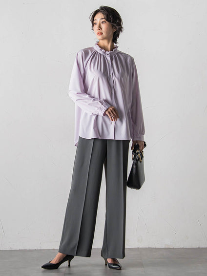 【大きいサイズ】ドレープブロードストレッチブラウス