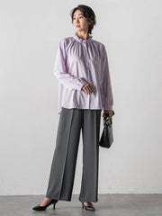 【大きいサイズ】ドレープブロードストレッチブラウス