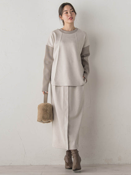 スエード×リブ変形切替えプルオーバー≪手洗い可能≫