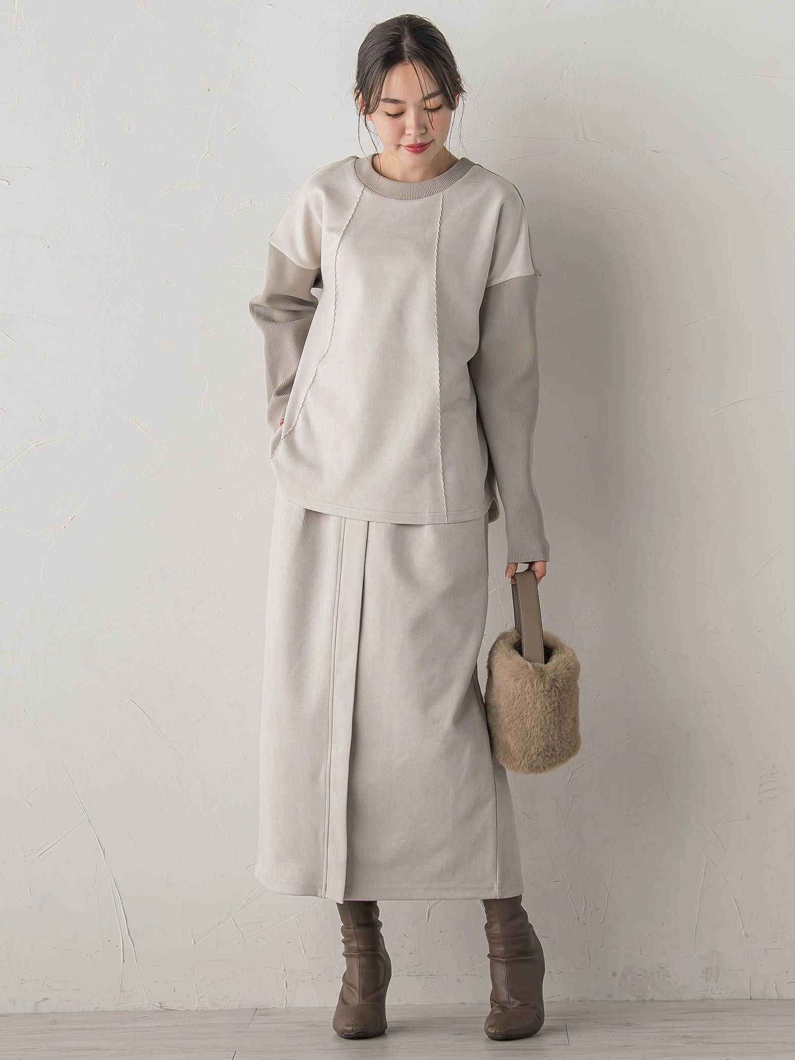 スエード×リブ変形切替えプルオーバー≪手洗い可能≫