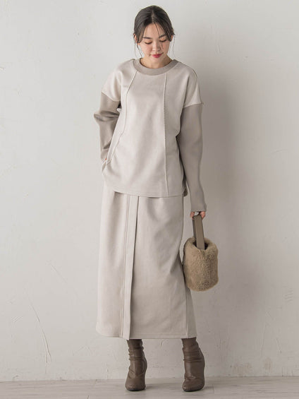 スエード×リブ変形切替えプルオーバー≪手洗い可能≫