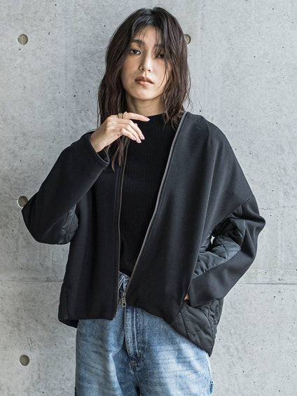 ダンボール×キルティングミドルノーカラーブルゾン